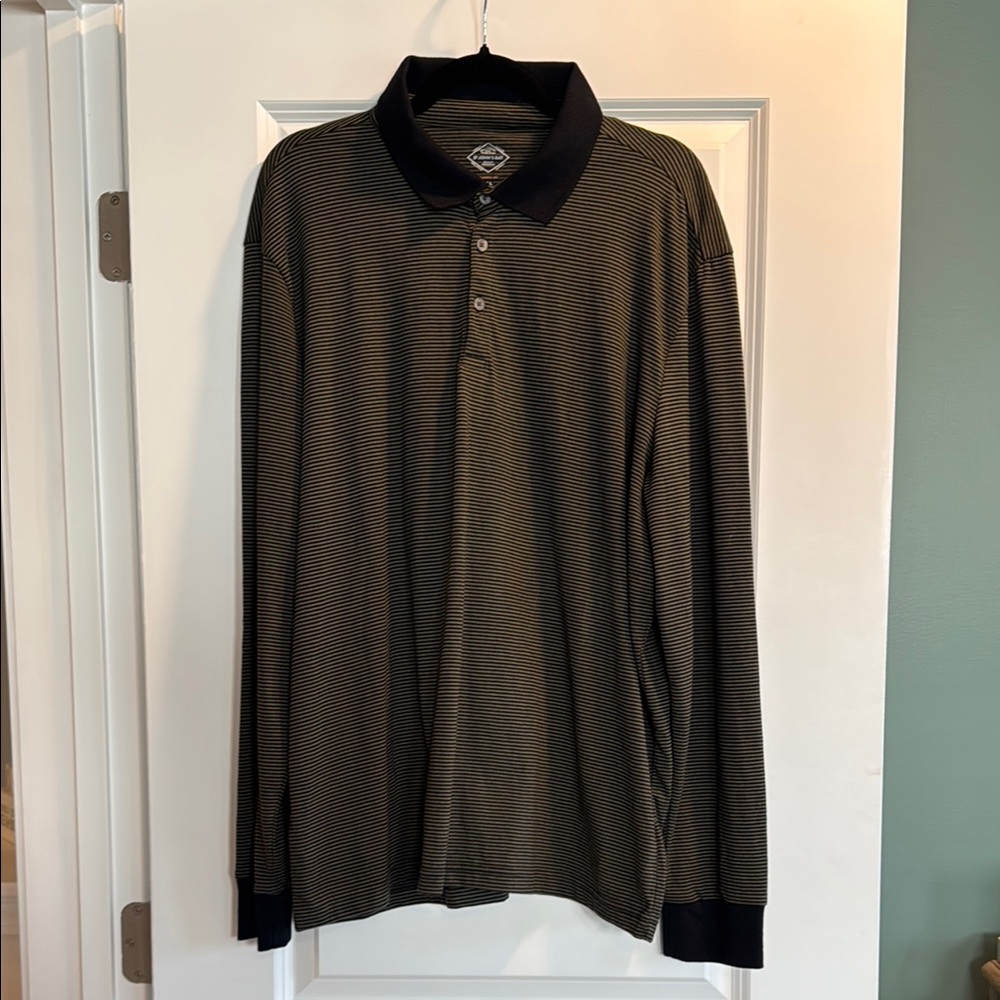 Long Sleeve Polo Shirt - Black and Olive Stripe - St. John’s Bay